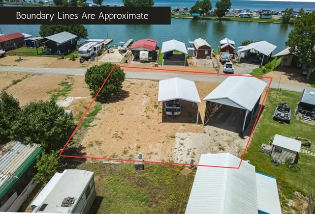 a view of a lake with couches