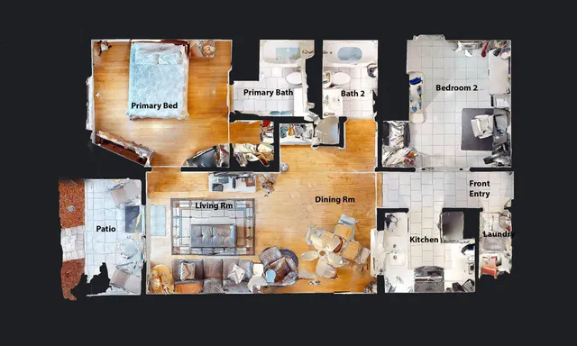 a entryway with a bench and potted plants