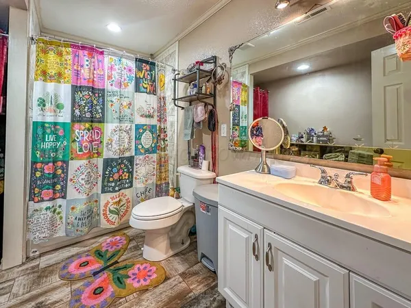 a bathroom with a sink a toilet and a shower