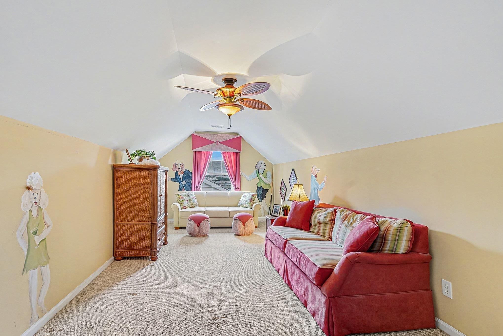 3425 Arrowhead Boulevard Myrtle Beach, SC 29579 - Photo 22 of 38 Bedroom featuring carpet floors, lofted ceiling, and ceiling fan