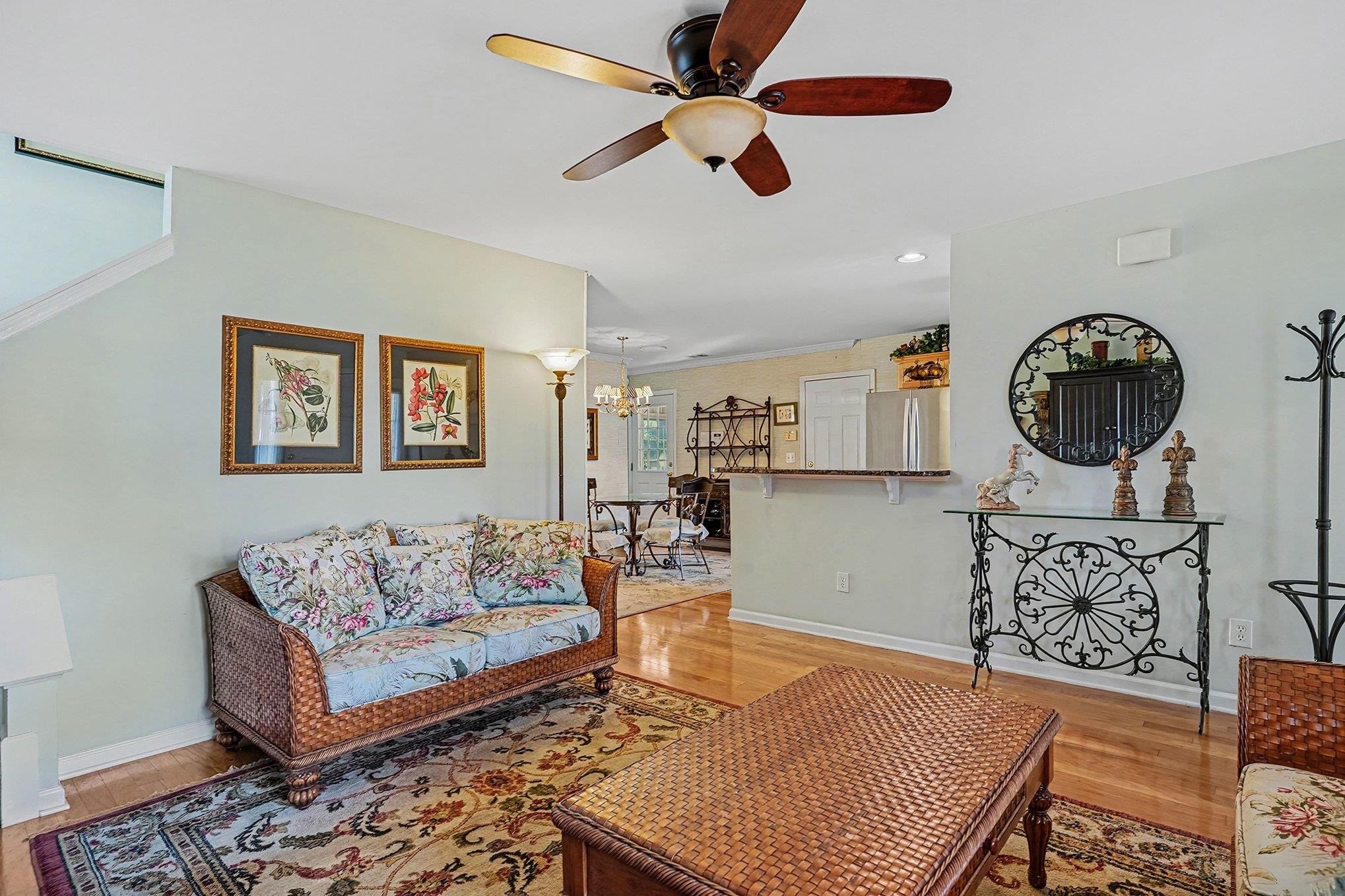 3425 Arrowhead Boulevard Myrtle Beach, SC 29579 - Photo 5 of 38 Living room featuring a ceiling fan, recessed lighting, a chandelier, and light wood-style floors