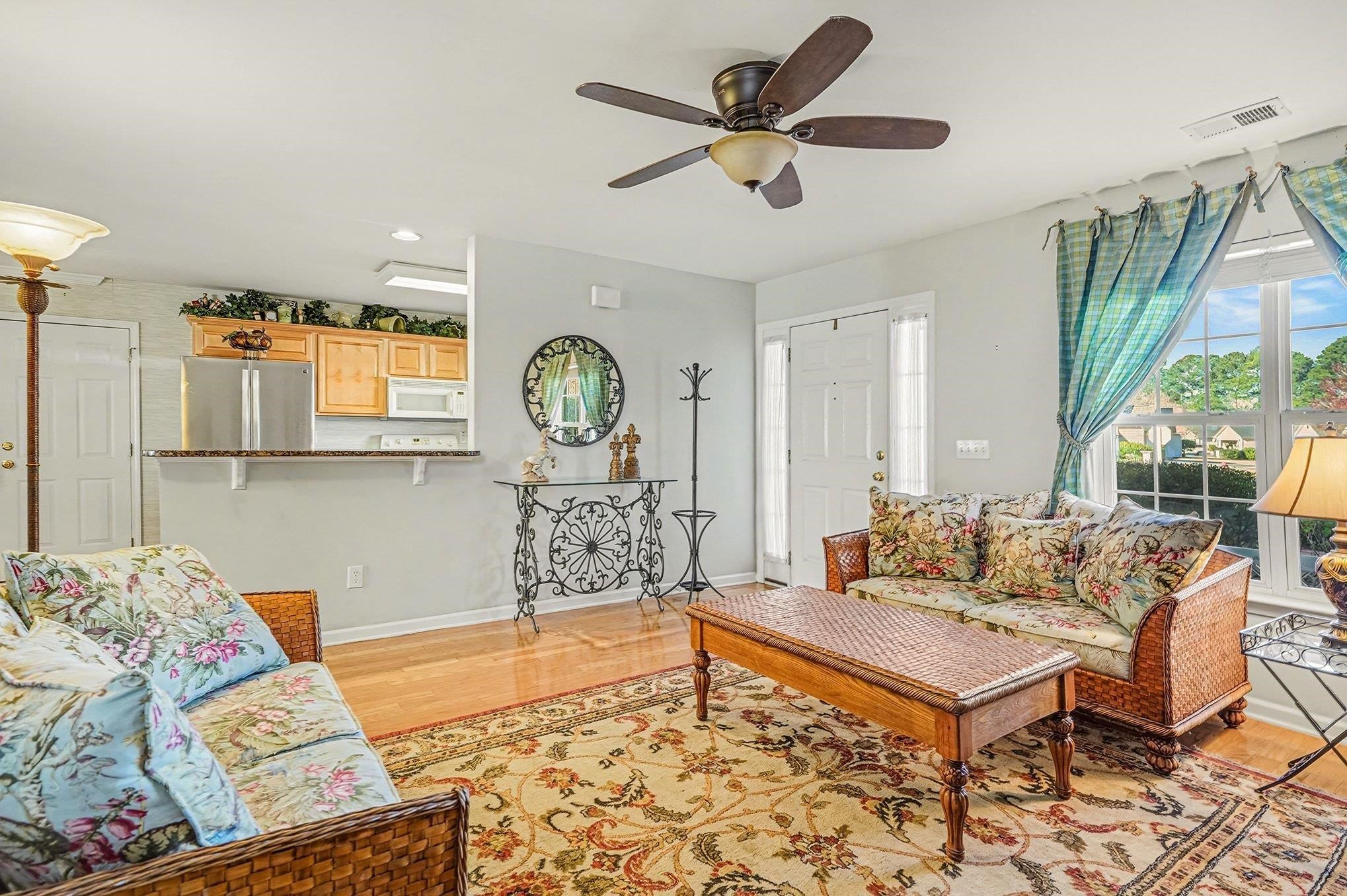 3425 Arrowhead Boulevard Myrtle Beach, SC 29579 - Photo 7 of 38 Living room featuring ceiling fan, light wood-style floors, and recessed lighting