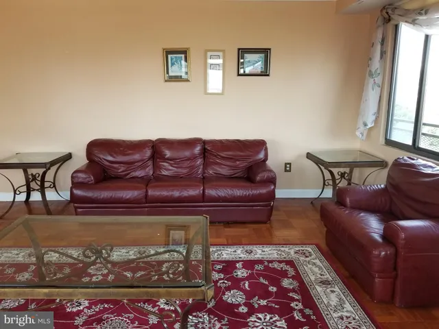a living room with furniture and a rug