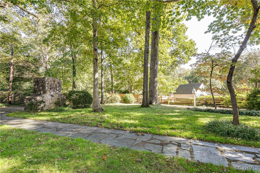 201 Wood Road Henrico, VA 23229 - Photo 39 of 40 a backyard of a house with lots of green space and fountain
