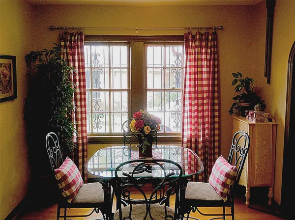 a table and chairs in a room