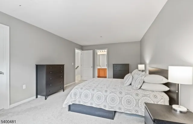 a bedroom with a large bed and a couch