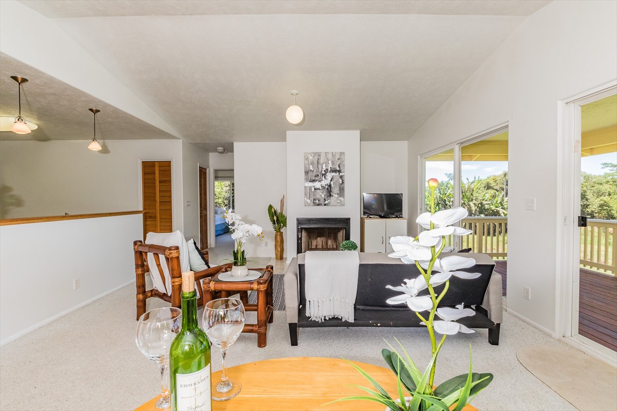 455 Akolea Road Hilo, HI 96720 - Photo 13 of 29 a living room with furniture a fireplace and large windows