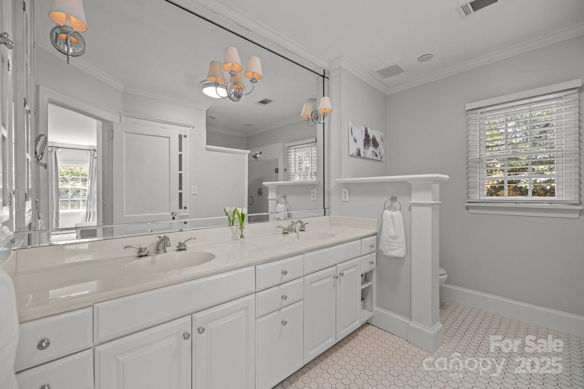 3019 Sunset Drive Charlotte, NC 28209 - Photo 16 of 46 a spacious bathroom with a double vanity sink and a mirror