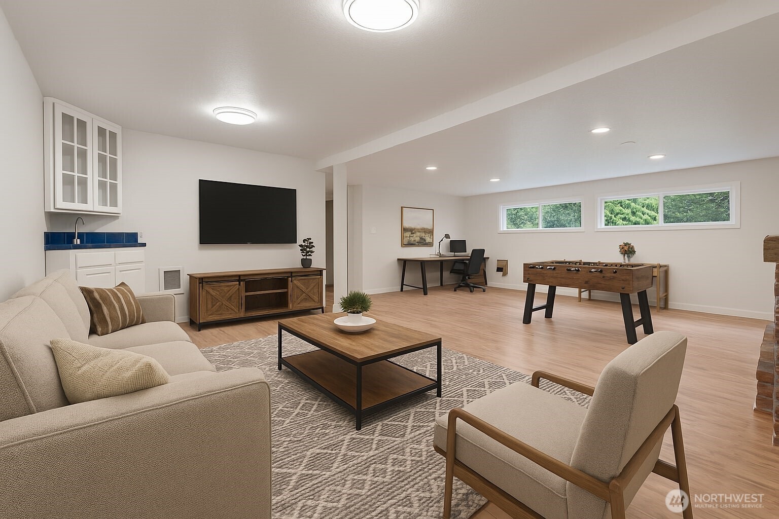 115 Maschke Road Vader, WA 98593 - Photo 24 of 40 a living room with furniture a flat screen tv and kitchen view