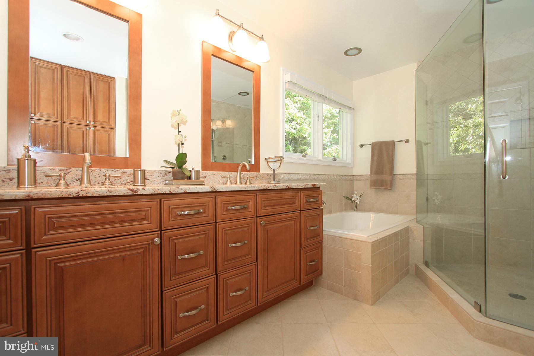 1304 Pavilion Club Way Reston, VA 20194 - Photo 17 of 30 a bathroom with a granite countertop sink mirror bathtub and next to a window