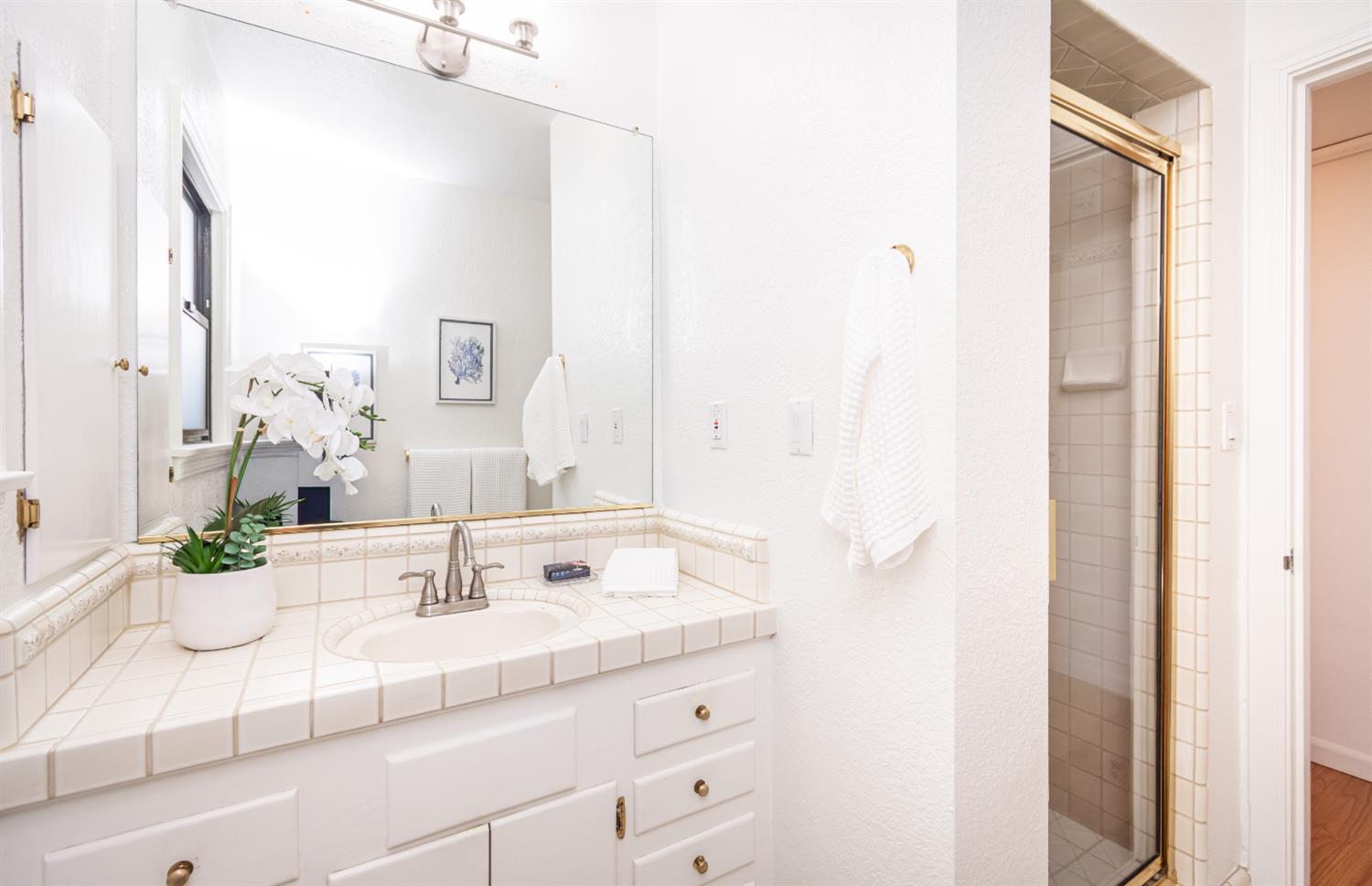 151 Coloma Way Sacramento, CA 95819 - Photo 21 of 28 a bathroom with a sink and a mirror