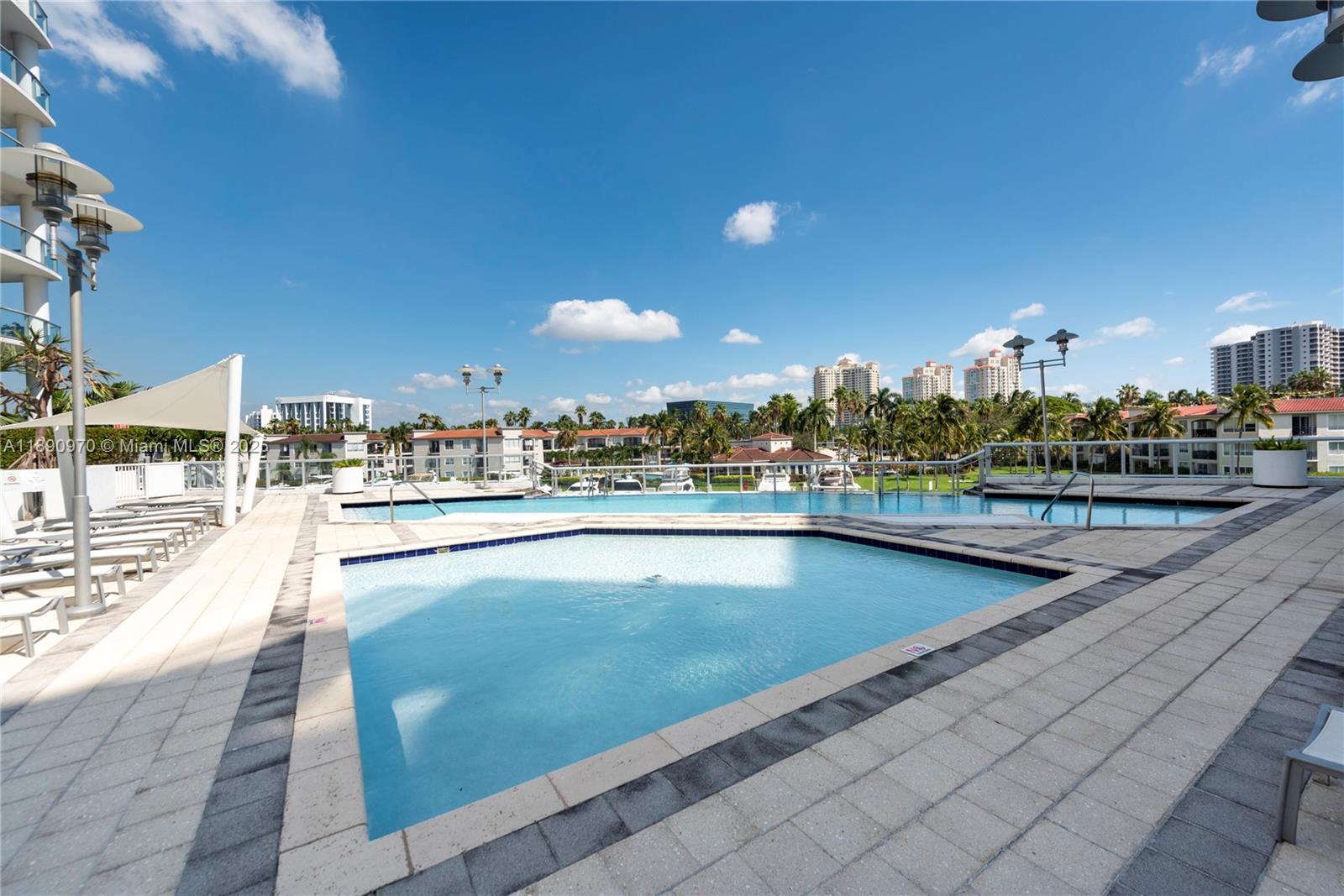 3131 Northeast 188th Street, Unit 2808 Aventura, FL 33180 - Photo 24 of 33 a view of swimming pool with outdoor seating and a garden
