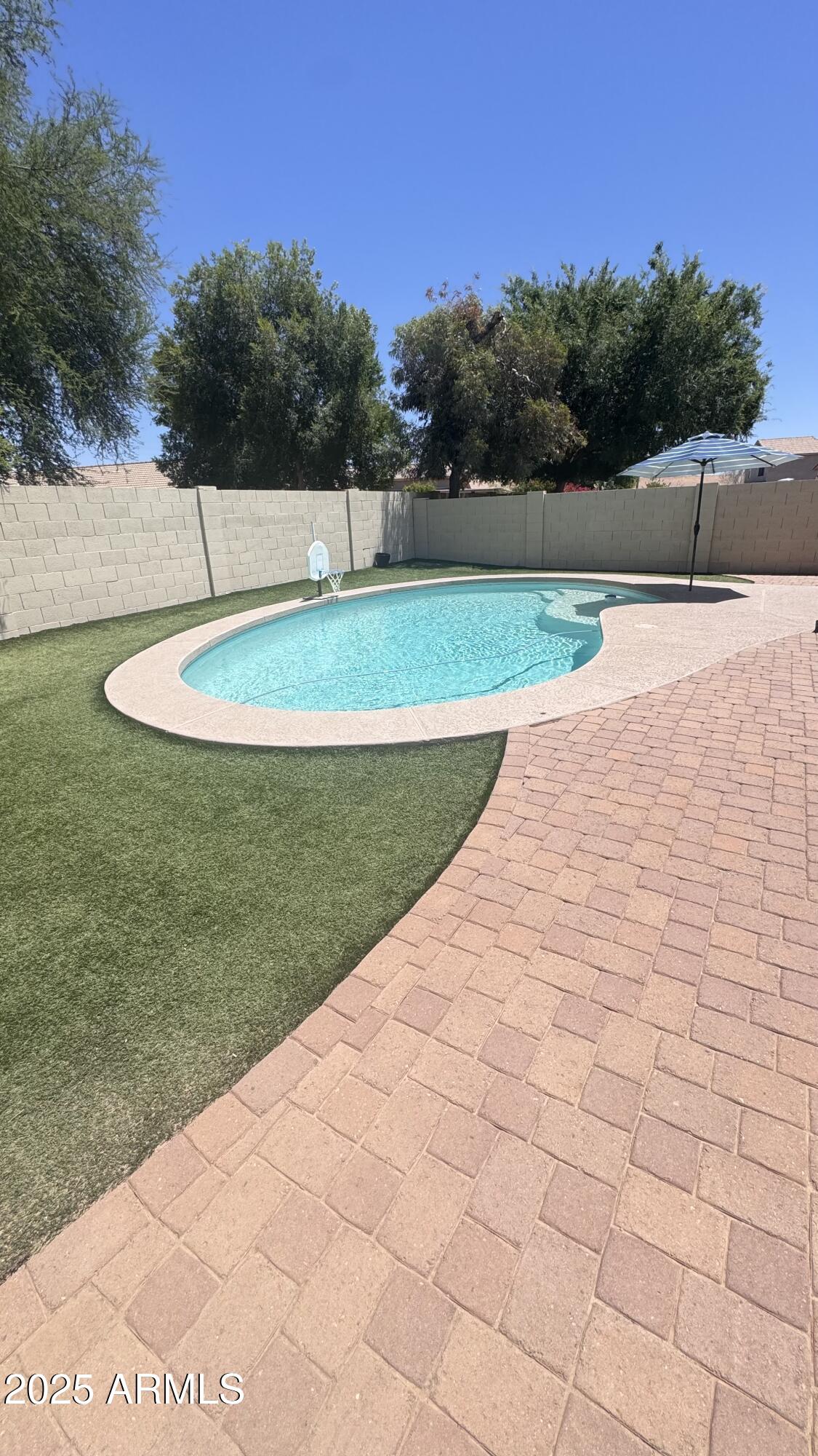 3410 East Escuda Road Phoenix, AZ 85050 - Photo 32 of 43 a swimming pool with lawn chairs and large trees