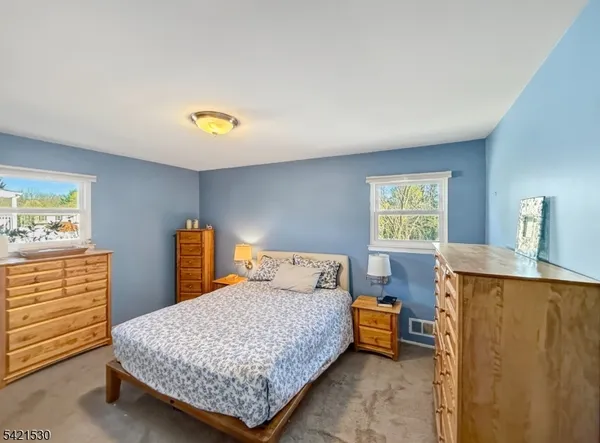 a bedroom with a bed and dresser