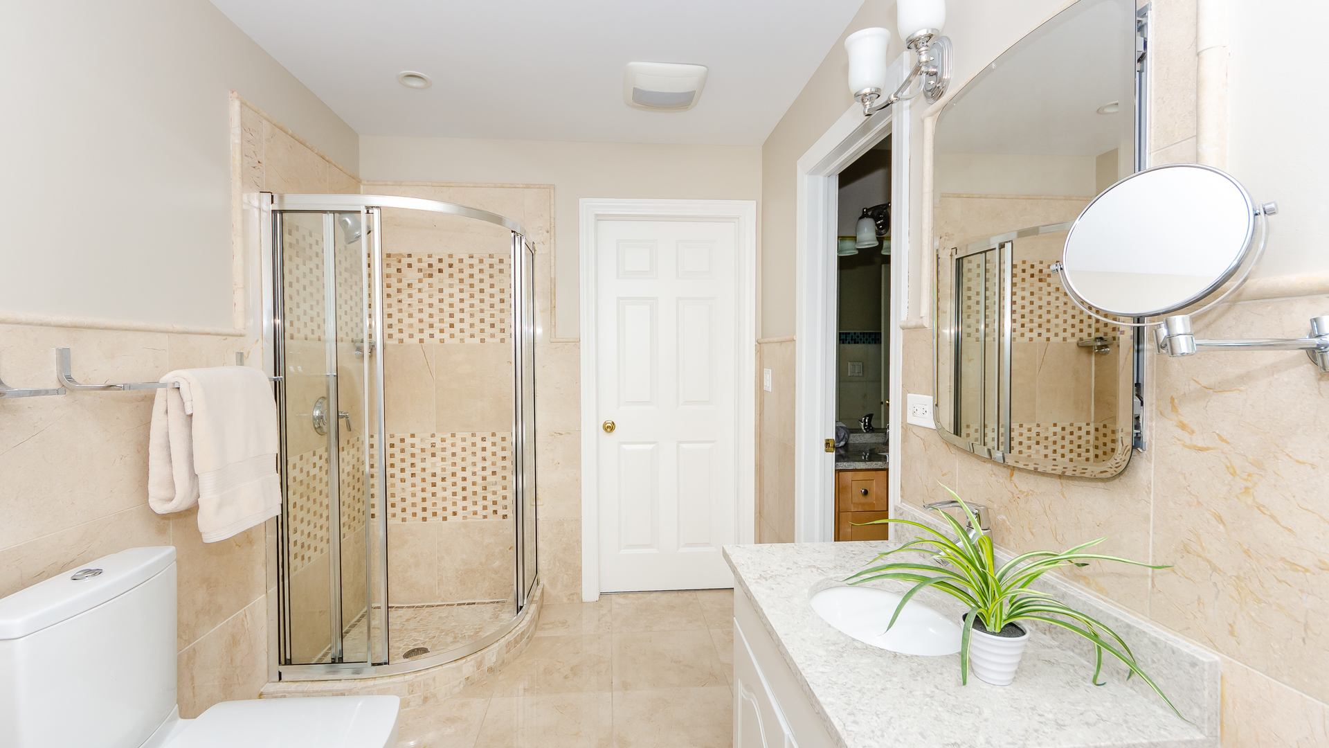 230 Devon Drive Burr Ridge, IL 60527 - Photo 50 of 94 a bathroom with a granite countertop shower a sink and a mirror