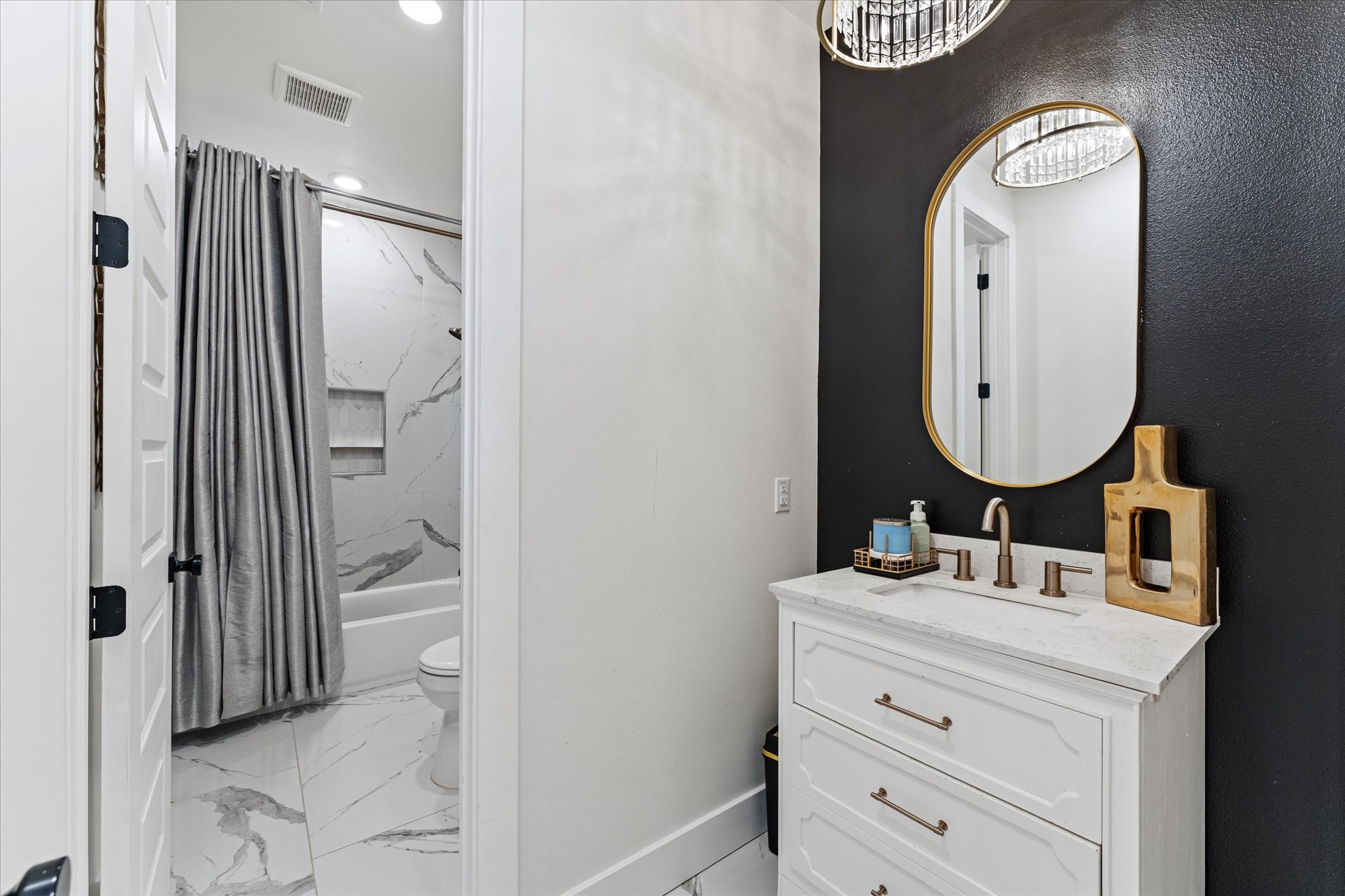 4627 County Road 63 Rosharon, TX 77583 - Photo 21 of 34 a bathroom with a sink a mirror and shower