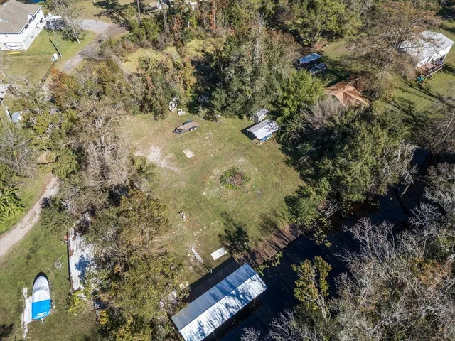 an aerial view of green landscape with trees