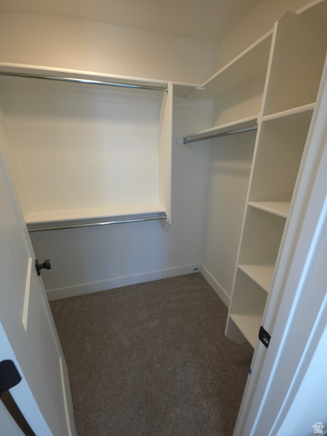 1267 West 2350 South Perry, UT 84302 - Photo 17 of 20 Walk-in closet with integrated shelving, multiple hanging rods, and gray carpet flooring