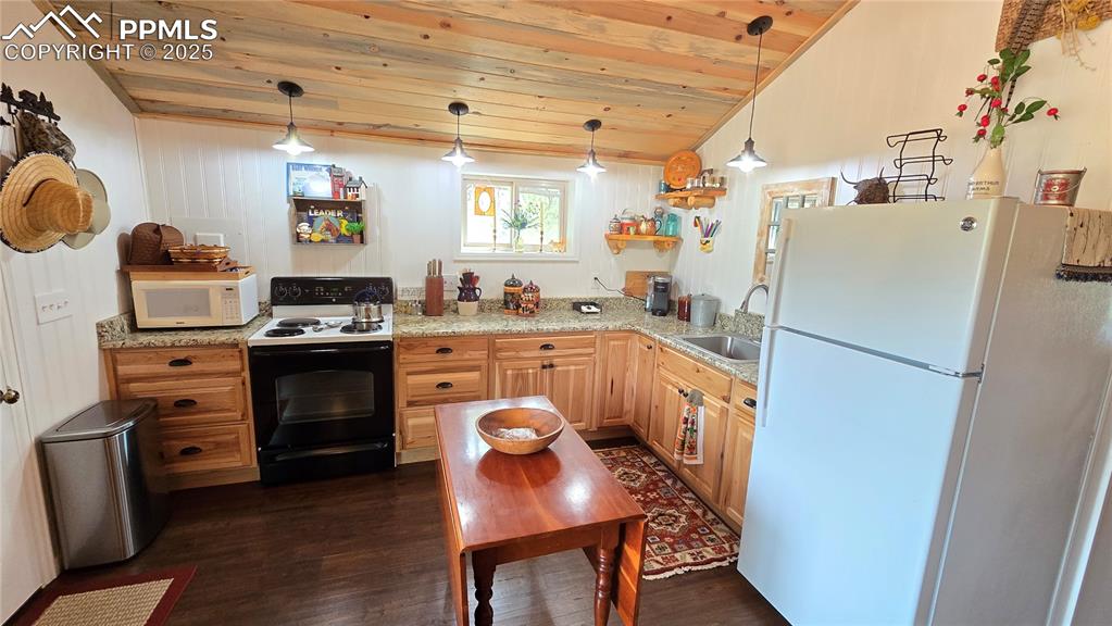 259 Vermillion Road Lake George, CO 80827 - Photo 27 of 46 a kitchen with stainless steel appliances a stove a refrigerator and a refrigerator
