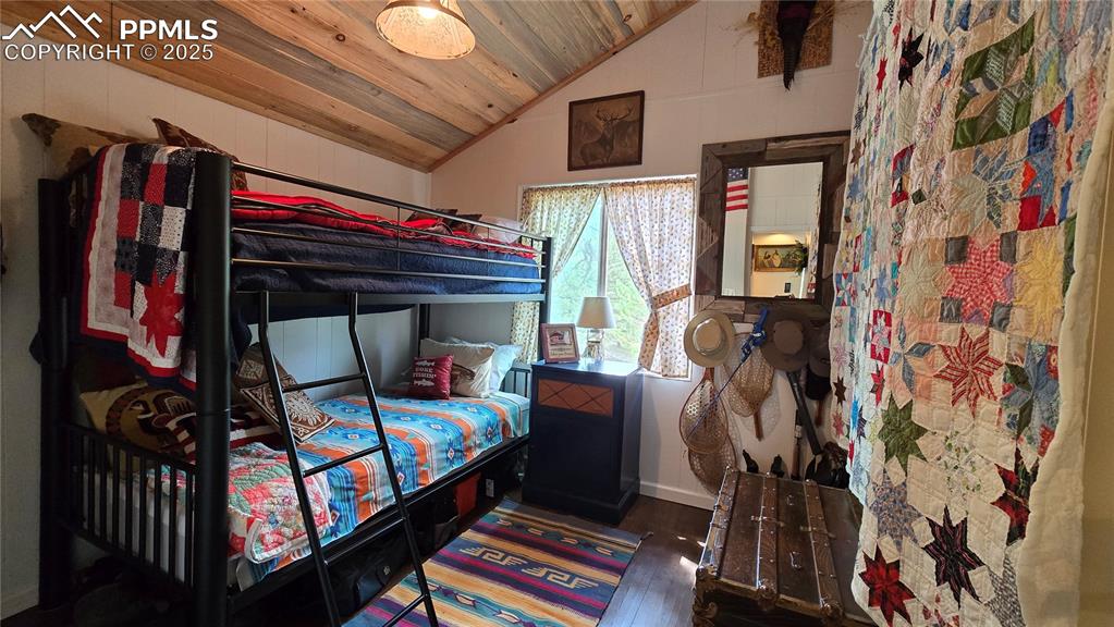 259 Vermillion Road Lake George, CO 80827 - Photo 31 of 46 a bedroom with a bed and a mirror