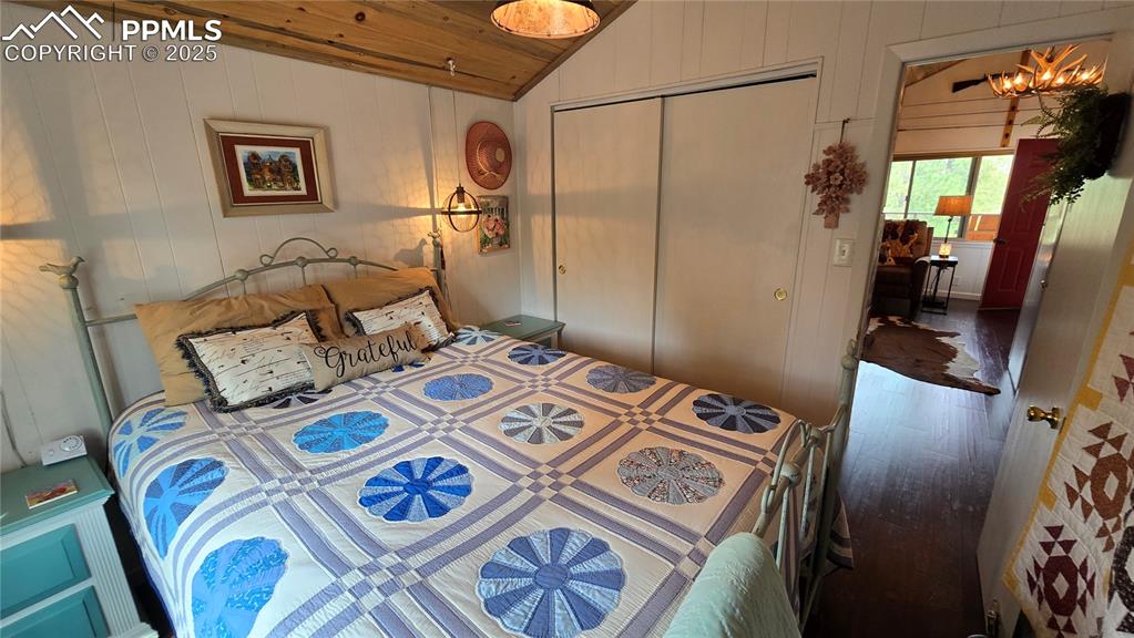 259 Vermillion Road Lake George, CO 80827 - Photo 37 of 46 a bedroom with a bed and a lamp on dresser