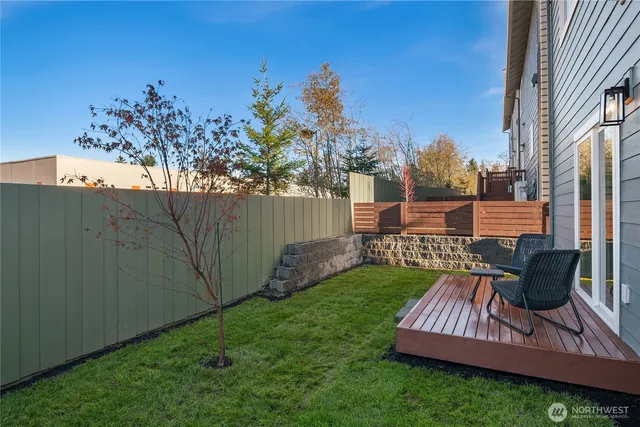 a view of a backyard with sitting area