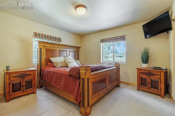 a bed room with a bed and a television