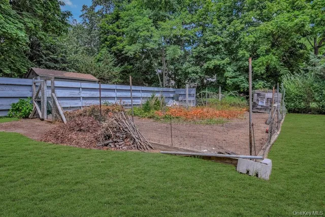 a view of a yard with an umbrella