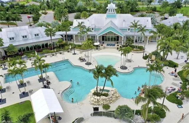 a view of a patio with swimming pool