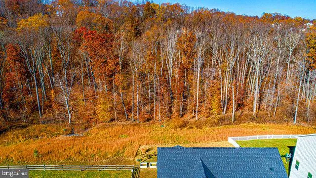 a view of a yard with wooden fence