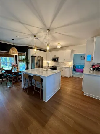 a kitchen with lots of counter top space