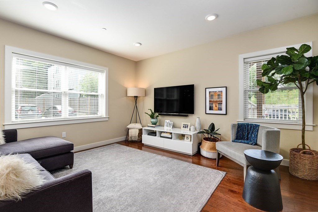 99 Brookley Road, Unit 1 Boston, MA 02130 - Photo 3 of 40 a living room with furniture and a flat screen tv
