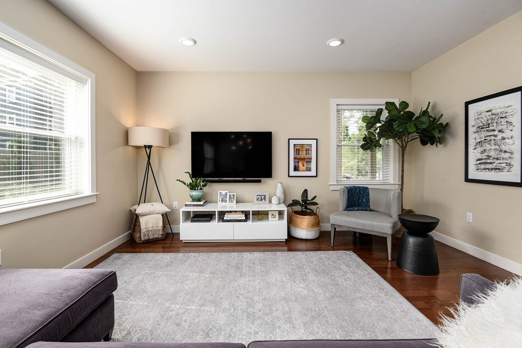 99 Brookley Road, Unit 1 Boston, MA 02130 - Photo 5 of 40 a living room with furniture and a flat screen tv