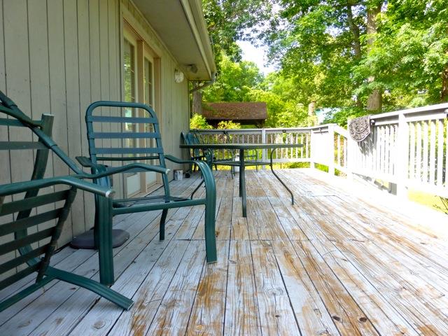 View the water stream/river from your back deck. This is old photo. Deck boards have been replaced!