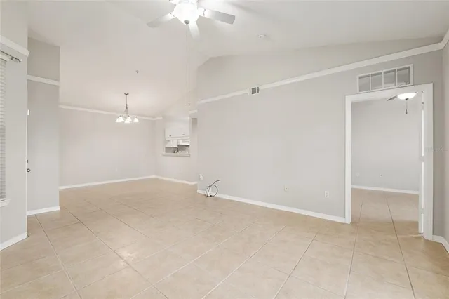 an empty room with a bathroom