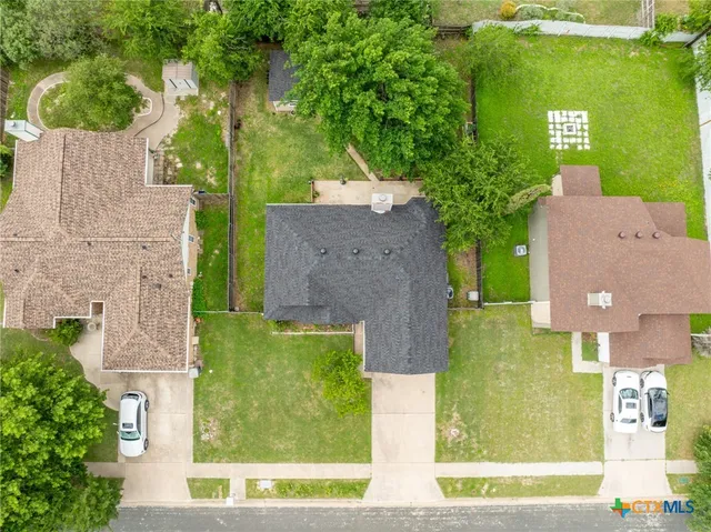 an aerial view of a house