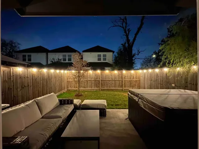 a outdoor space with patio outdoor seating and covered with furniture
