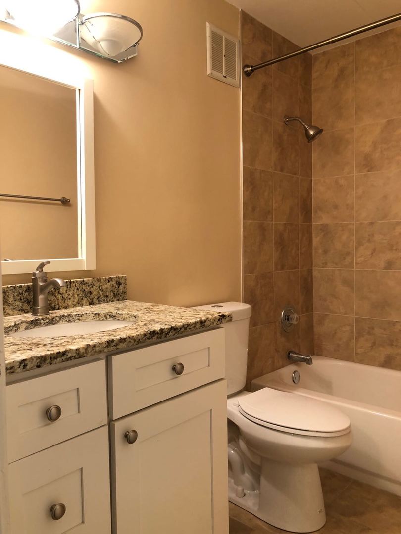 225 South Rohlwing Road, Unit 106 Palatine, IL 60074 - Photo 10 of 17 a bathroom with a granite countertop toilet sink and mirror
