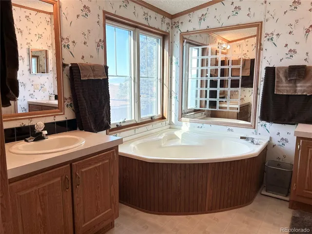 a bathroom with a sink double vanity and a mirror