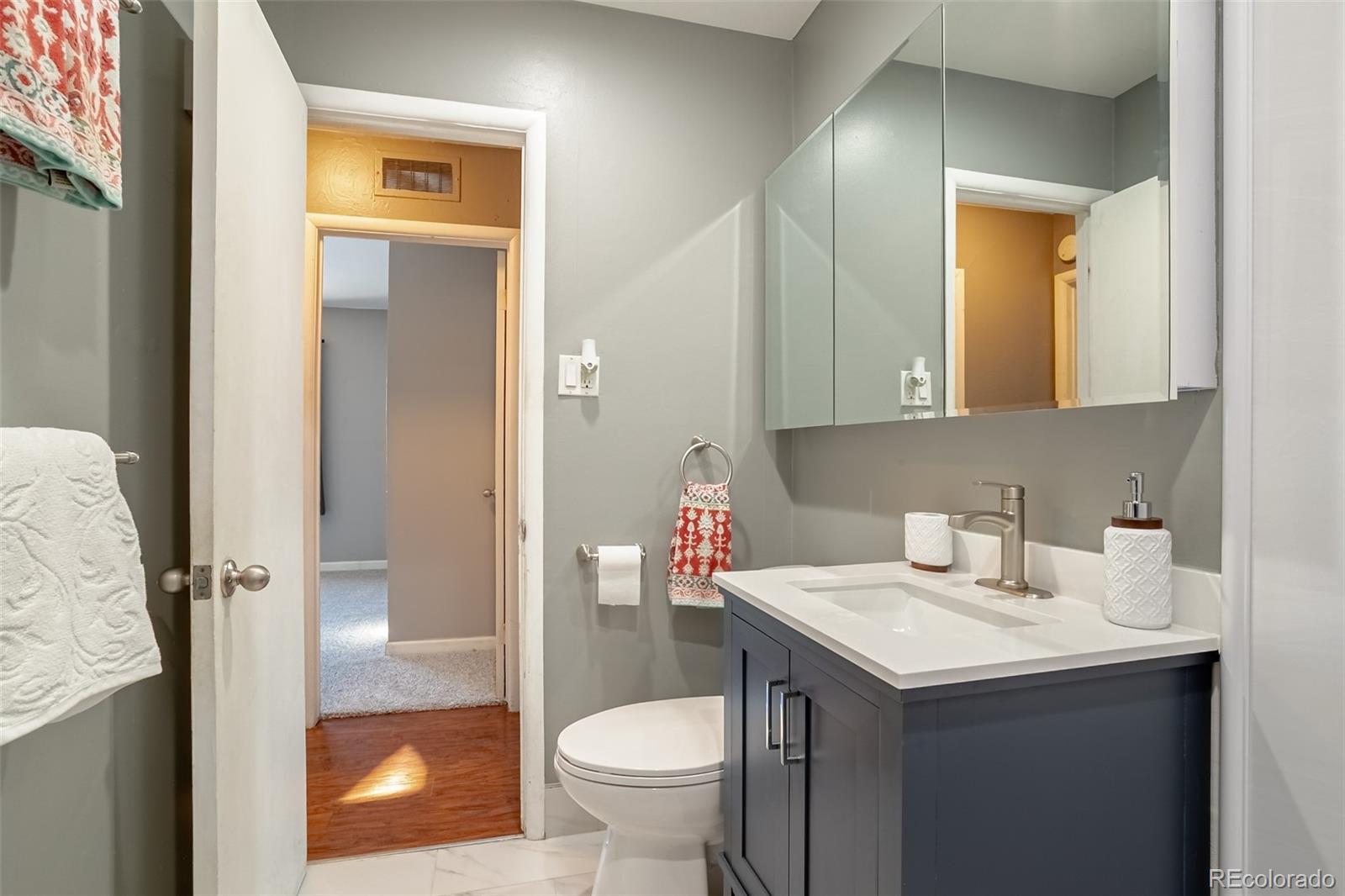 3016 South Grape Way Denver, CO 80222 - Photo 15 of 27 a bathroom with a sink and a toilet
