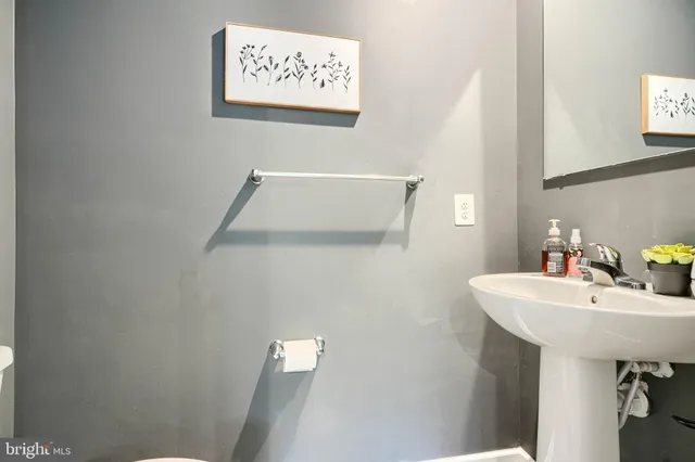 a bathroom with a sink a mirror and a toilet