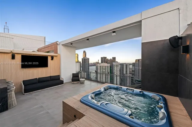 a view of a hallway with wooden shelves