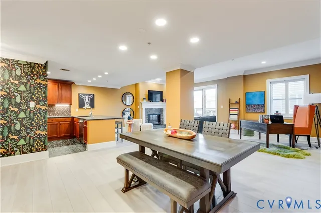 a room with furniture and a large window