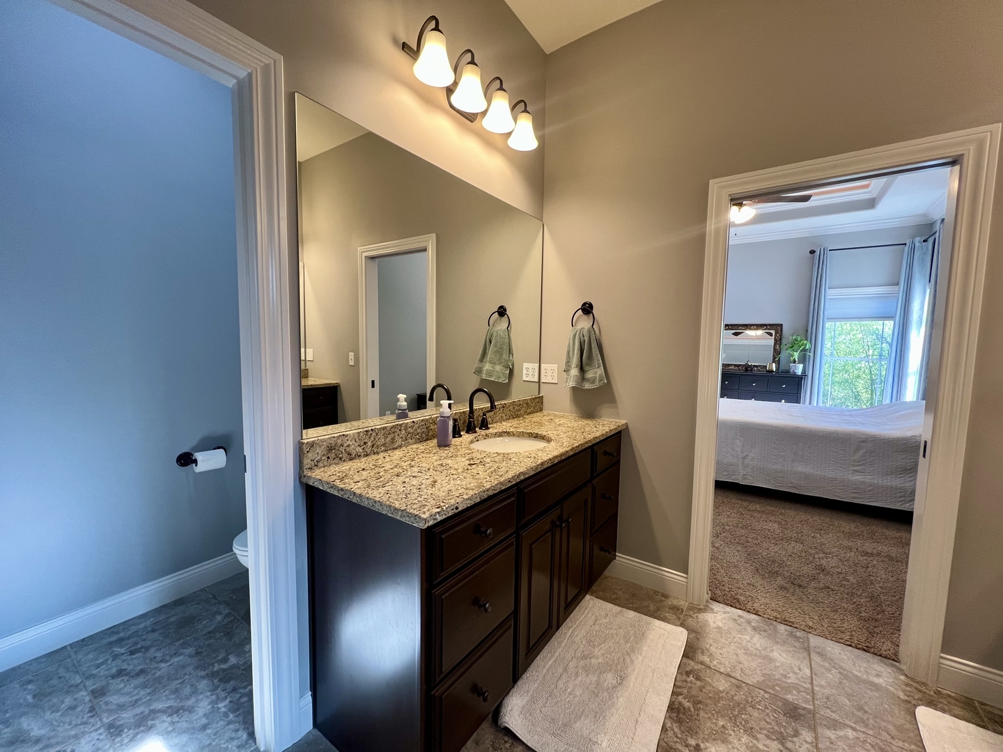 2112 Slade Lane Mahomet, IL 61853 - Photo 25 of 68 a en suite bathroom with a granite countertop sink and a mirror