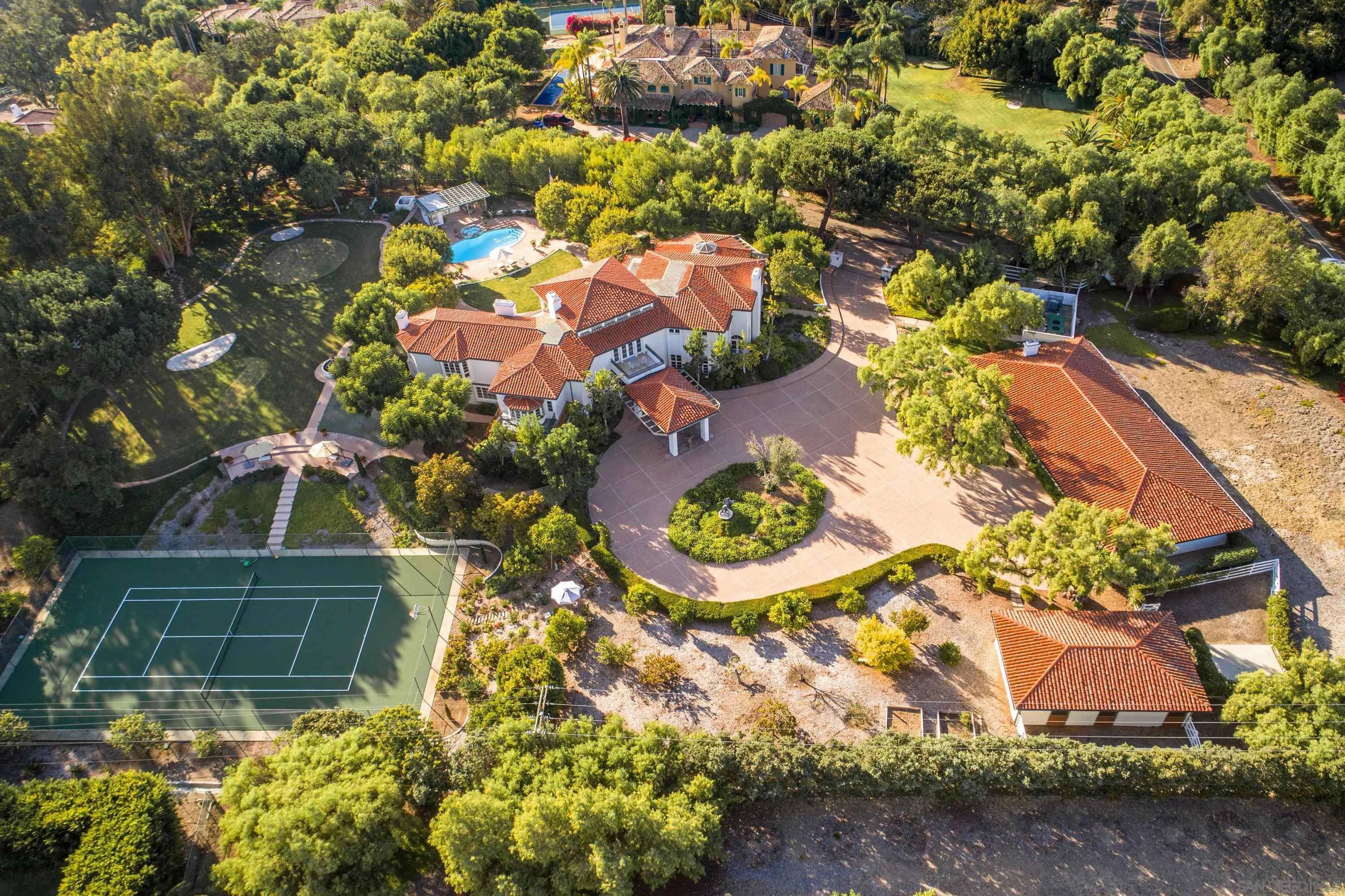 18279 Via De Sueno Rancho Santa Fe, CA 92091 - Photo 2 of 53 an aerial view of residential house with outdoor space and swimming pool