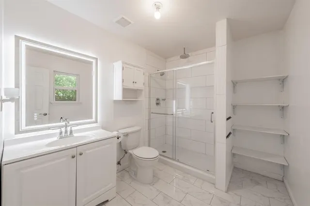 a bathroom with a toilet a sink and mirror