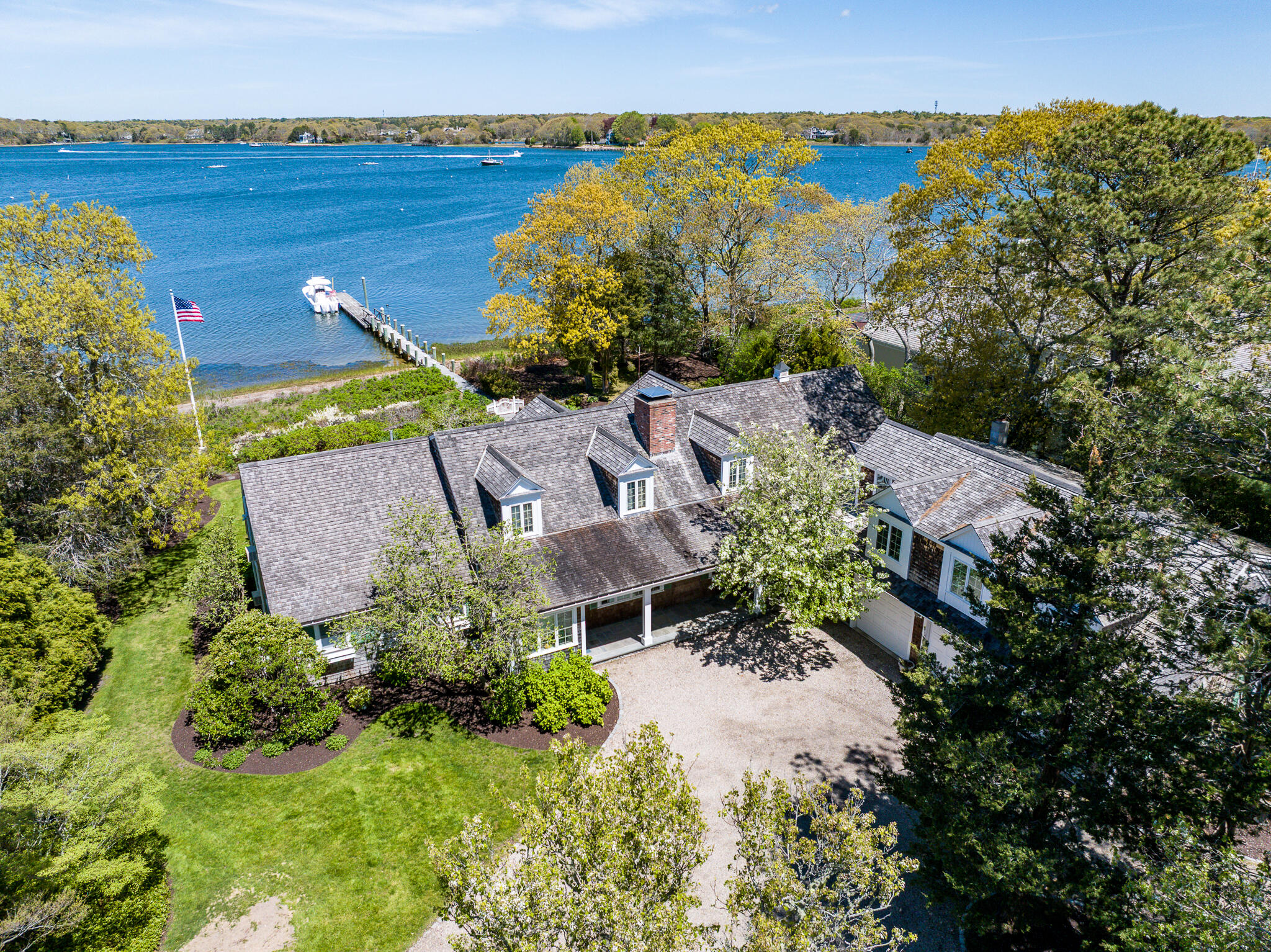 an aerial view of a house with a garden