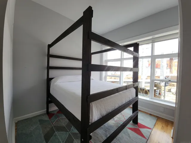 a view of a room with a window