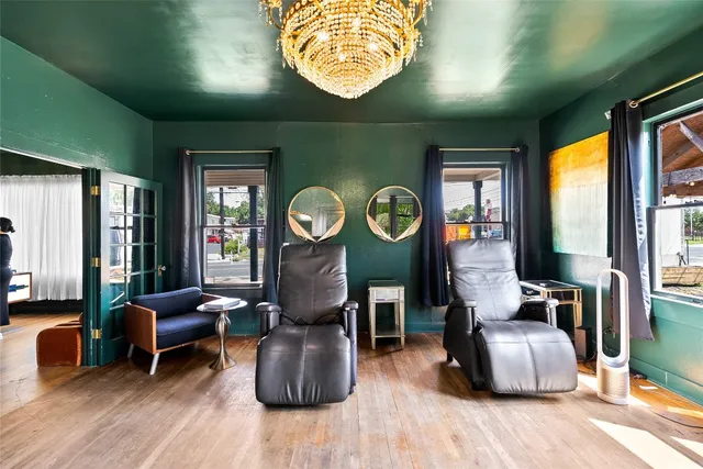 a living room with furniture and a window