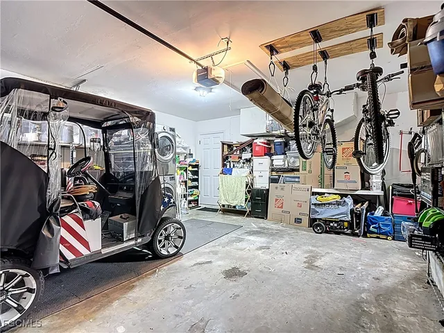 a view of a garage with storage